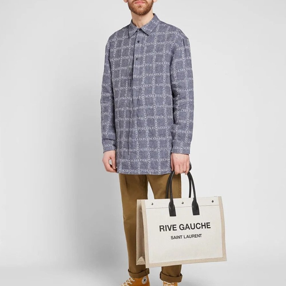 JW ANDERSON LOGO GRID TUNIC LINEN SHIRT